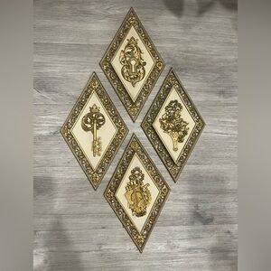Vintage Dart Mid-Century Modern Gold Diamond Wall Plaques (Set of 4)